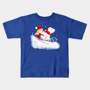 girl with polar bear sledge ski Kids T-Shirt